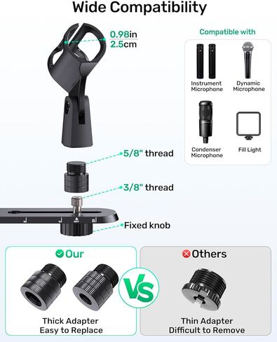 Stereo Array Spacing Microphone Bar Holder, Dual Mic Stand, Heavy-Duty Aluminum with Ruled Markings, Holds 2 Mics - X-Y and ORTF Mic T-Bar Bracket, Fits 3/8" 1/4" and 5/8" Mic Stands in Kuwait