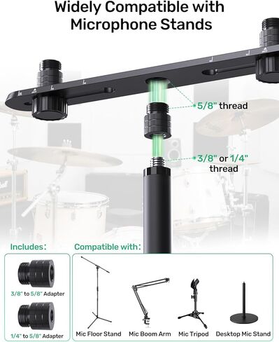 Stereo Array Spacing Microphone Bar Holder, Dual Mic Stand, Heavy-Duty Aluminum with Ruled Markings, Holds 2 Mics - X-Y and ORTF Mic T-Bar Bracket, Fits 3/8" 1/4" and 5/8" Mic Stands in Kuwait