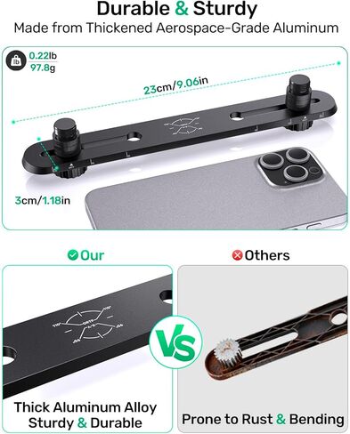 Stereo Array Spacing Microphone Bar Holder, Dual Mic Stand, Heavy-Duty Aluminum with Ruled Markings, Holds 2 Mics - X-Y and ORTF Mic T-Bar Bracket, Fits 3/8" 1/4" and 5/8" Mic Stands in Kuwait