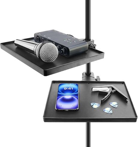 صينية حامل Microhone مقاس 10.6 بوصة × 8 بوصة قطعتان، حامل ميكروفون قابل للتعديل بمشبك على رف كبير وحامل صينية حامل ثلاثي القوائم ورف مشبك لحامل الموسيقى ورقة الموسيقى وتسجيل البث المباشر للكاريوكي in Kuwait