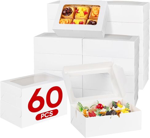 60 قطعة من صناديق ملفات تعريف الارتباط من Treeroot، صناديق مخبز بيضاء مقاس 9x6x3 بوصة مع نافذة، صندوق حلوى للحلويات للفراولة المغطاة بالشوكولاتة والحلوى والفطائر والدونات in Kuwait