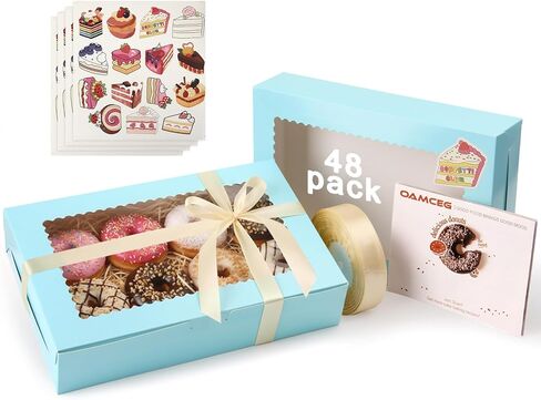 OAMCEG 48 علبة كوكيز مع نافذة، 12 × 8 × 2.5 بوصة صناديق حلوى المخبوزات لتقديم هدايا عيد الميلاد والحلويات والكعك والمعجنات - أبيض in Kuwait