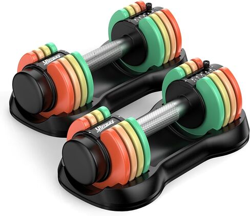 Uboway Adjustable Dumbbell Set, Pair 12.5LB/22.5LB, 5-IN-1 Free Weight Set with Rainbow-Colored Weight Plates & Anti-Slip Handle for Home Gym Strength Training, Compact Size for Women Men Full Body Home Workout in Kuwait