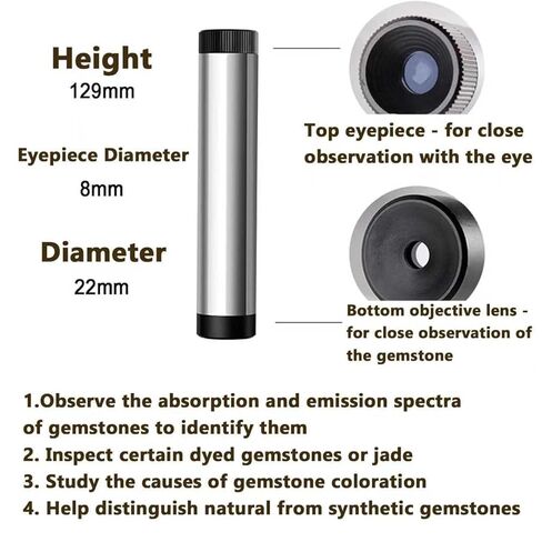 مطياف حيود محمول باليد، مطياف منشوري كامل الطيف للجواهر الدقيقة، عدسة عين للمجوهرات مقاس 8 مم، للمجوهرات والمجوهرات والصخور والطوابع والعملات المعدنية والساعات والهوايات والتحف in Kuwait