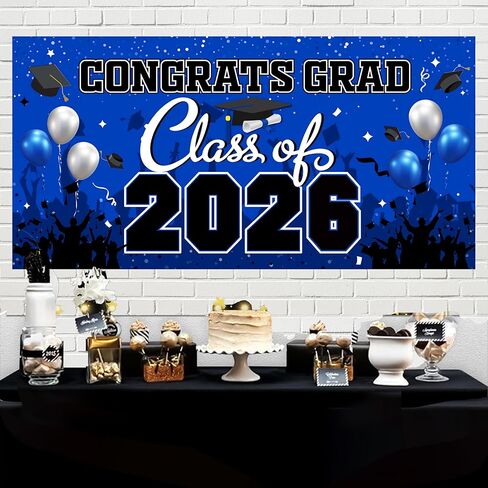 Graduation decorations class of 2025,graduation backdrop sign,Congrats grad banner,Hanging Swirls,Blue grad balloons for men women graduation party decorations（Blue） in Kuwait