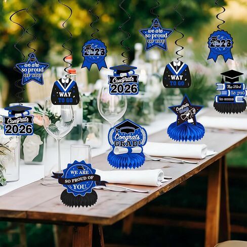 Graduation decorations class of 2025,graduation backdrop sign,Congrats grad banner,Hanging Swirls,Blue grad balloons for men women graduation party decorations（Blue） in Kuwait