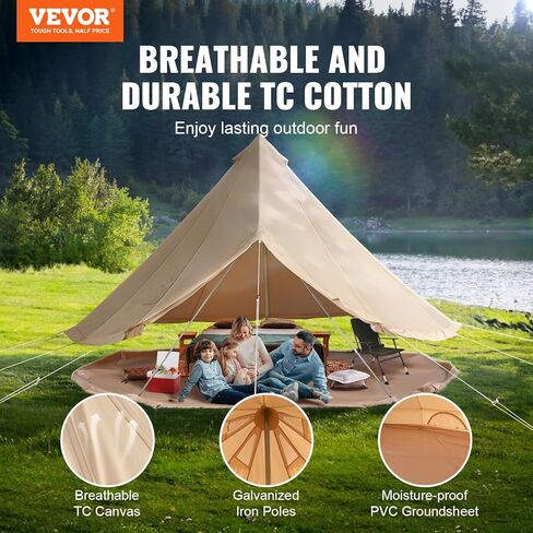 VEVOR Canvas Bell Tent, 4 Seasons 6 m/19.68 ft Yurt, for Camping with Stove Jack, Holds up to 10 People, Family Camping Outdoor Hunting Party in Kuwait