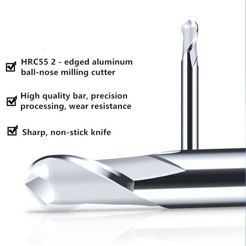CNC Milling Cutter Center Cutting Tungsten Carbide TiAlN Coated Ball Nose End Mill HRC55 Ball Nose Cutter Carbide End Mill 1 2 4 Mm 2 Flutes Milling Cutter(R2.5x6dx50l) in Saudi Arabia
