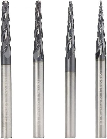 4pc Tapered Ball Nose End Mill Tungsten Carbide Milling Cutter CNC Router Bit 2 Flute Tungsten Solid Carbide Ball Nose Taper Milling Cutter for Wood Metal Cone CNC Router Bits in Saudi Arabia