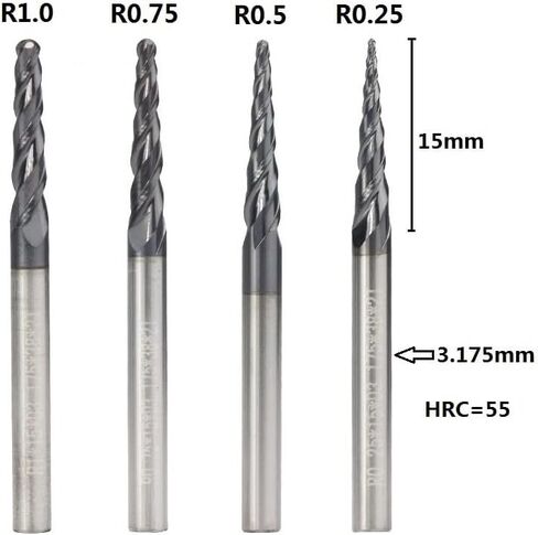 4pc Tapered Ball Nose End Mill Tungsten Carbide Milling Cutter CNC Router Bit 2 Flute Tungsten Solid Carbide Ball Nose Taper Milling Cutter for Wood Metal Cone CNC Router Bits in Saudi Arabia