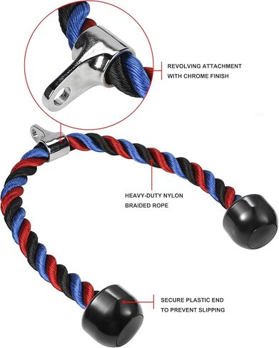 حبل ثلاثي الرؤوس فاخر لصالة الألعاب الرياضية مرفق كابل سحب للأسفل، طول حبل 31.5 بوصة، سهل الإمساك ومرفقات سحب للأسفل غير قابلة للانزلاق، حبل للتمرين in Kuwait