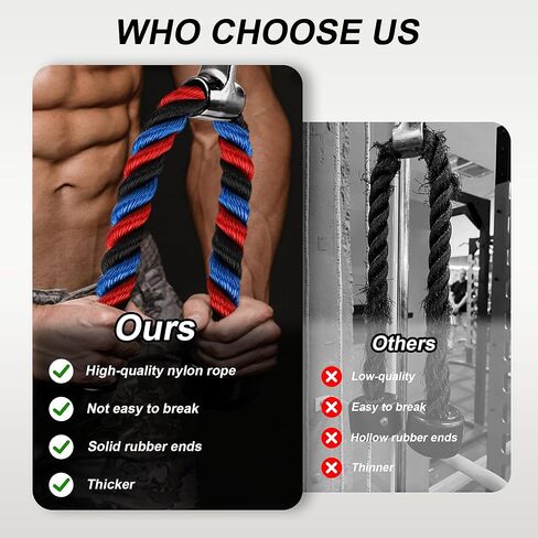 حبل ثلاثي الرؤوس فاخر لصالة الألعاب الرياضية مرفق كابل سحب للأسفل، طول حبل 31.5 بوصة، سهل الإمساك ومرفقات سحب للأسفل غير قابلة للانزلاق، حبل للتمرين in Kuwait