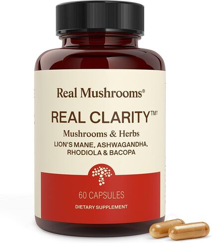 Real Mushrooms RealClarity Capsules – Lion’s Mane, KSM-66 Ashwagandha, Cordyceps & Reishi – Mental Sharpness, Alertness. & Adaptogenic Support – Vegan, Non-GMO – 60 Count Mushroom Supplement in Kuwait