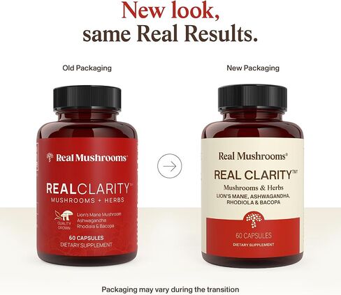 Real Mushrooms RealClarity Capsules – Lion’s Mane, KSM-66 Ashwagandha, Cordyceps & Reishi – Mental Sharpness, Alertness. & Adaptogenic Support – Vegan, Non-GMO – 60 Count Mushroom Supplement in Kuwait