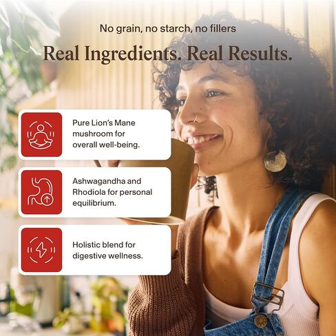 Real Mushrooms RealClarity Capsules – Lion’s Mane, KSM-66 Ashwagandha, Cordyceps & Reishi – Mental Sharpness, Alertness. & Adaptogenic Support – Vegan, Non-GMO – 60 Count Mushroom Supplement in Kuwait