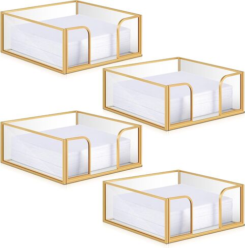 LemonRoad 2 Pcs square Gold Napkin Holder for Table 5.7 x 5.7 Inch Decorative Cocktail Napkin Holder Glass Flat Paper Basket for Kitchen Dining Buffet Bar Counter Wedding Party Restaurant Bar Hotel in Saudi Arabia