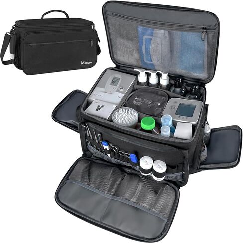 Mancro Medical Bag, Home Health Nurse Bag with Nonslip Bottom, Removable Shoulder Strap, Water-Resistant Empty First Aid Organizer for Medical Student, Therapist, Black in Kuwait