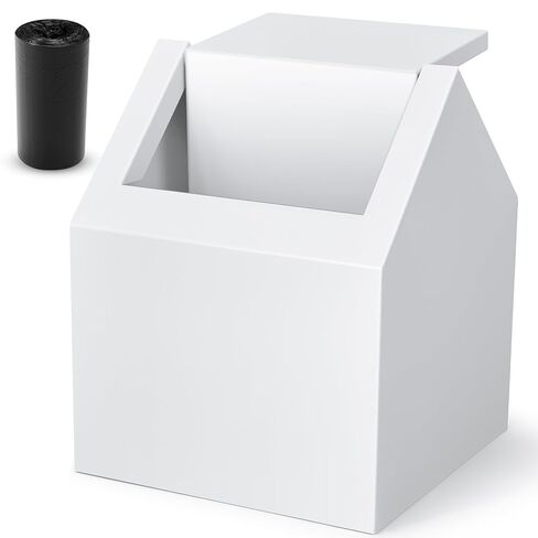 مدخل مزدوج للمناديل الصحية، وعاء متأرجح للطابق العلوي، صندوق التخلص من الحشا مع 100 كيس بطانة سوداء للتخلص، حامل حشا النفايات الأنثوية، حاوية نظافة الحمام، أبيض، معدني in Kuwait