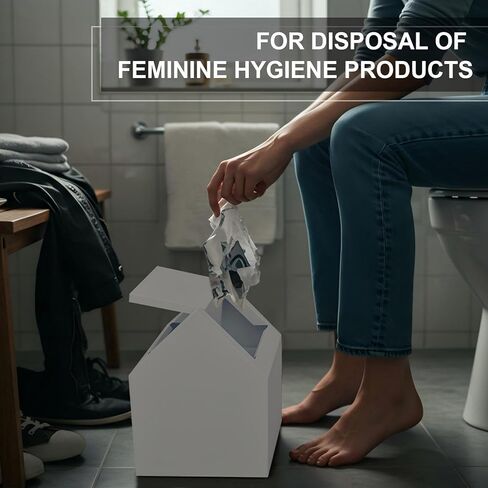 مدخل مزدوج للمناديل الصحية، وعاء متأرجح للطابق العلوي، صندوق التخلص من الحشا مع 100 كيس بطانة سوداء للتخلص، حامل حشا النفايات الأنثوية، حاوية نظافة الحمام، أبيض، معدني in Kuwait