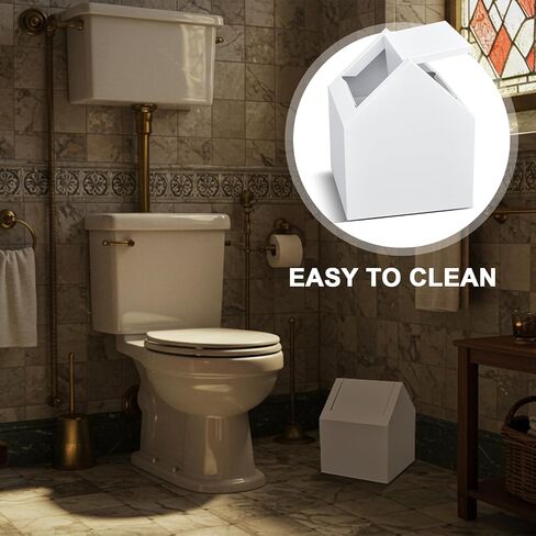 مدخل مزدوج للمناديل الصحية، وعاء متأرجح للطابق العلوي، صندوق التخلص من الحشا مع 100 كيس بطانة سوداء للتخلص، حامل حشا النفايات الأنثوية، حاوية نظافة الحمام، أبيض، معدني in Kuwait