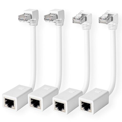 90 Degree Cat 6 Ethernet Extension Cable 2 Pack，Right Angles (UP & Down) Short Cat6 Male to RJ45 Female Network LAN Patch Cord FTP Shielded Extender Adapter Connector, Supports CAT5E/CAT5-1 Feet White in Saudi Arabia