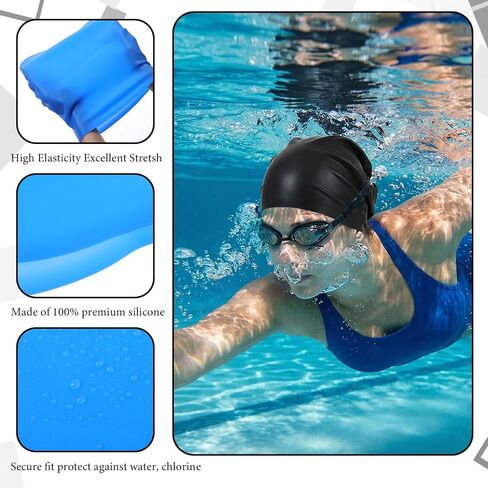 قبعات سباحة كبيرة جدًا من السيليكون مكونة من 4 قطع للشعر الطويل والضفائر والمجدل والوصلات - قبعات حمام سباحة مقاومة للماء للنساء والرجال (أسود، أزرق بحيرة، أرجواني غامق، وردي) in Kuwait