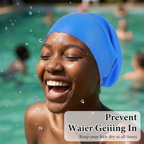 قبعات سباحة كبيرة جدًا من السيليكون مكونة من 4 قطع للشعر الطويل والضفائر والمجدل والوصلات - قبعات حمام سباحة مقاومة للماء للنساء والرجال (أسود، أزرق بحيرة، أرجواني غامق، وردي) in Kuwait