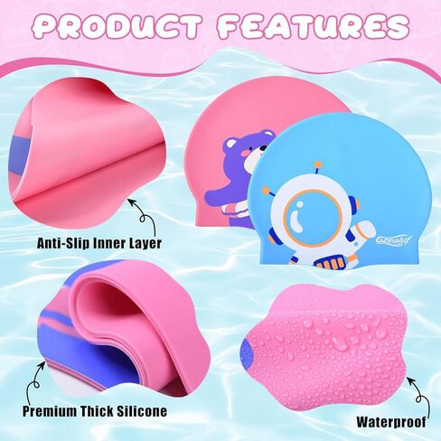 2pcs Kids Swim Cap Waterproof Silicone Swimming Hat for Boys Girls Age 3-12, Keep Hair Dry in Saudi Arabia