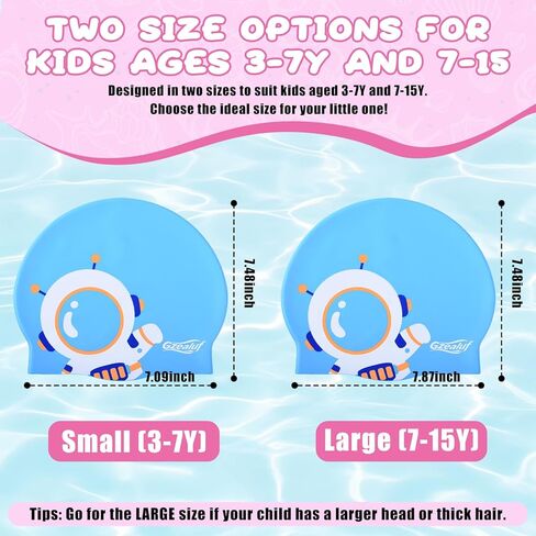 2pcs Kids Swim Cap Waterproof Silicone Swimming Hat for Boys Girls Age 3-12, Keep Hair Dry in Saudi Arabia
