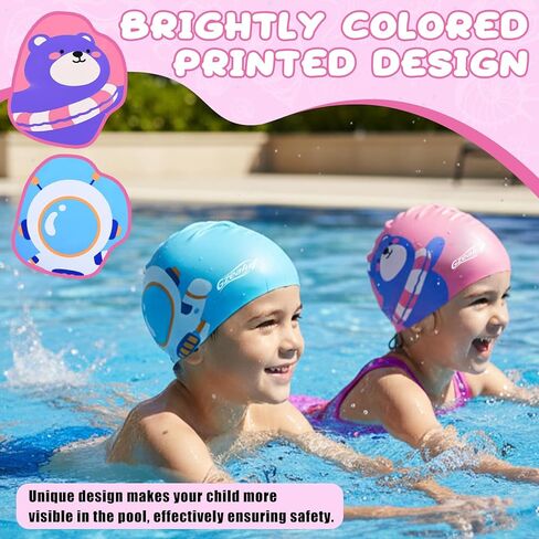 2pcs Kids Swim Cap Waterproof Silicone Swimming Hat for Boys Girls Age 3-12, Keep Hair Dry in Saudi Arabia