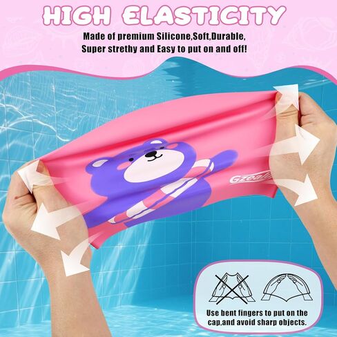 2pcs Kids Swim Cap Waterproof Silicone Swimming Hat for Boys Girls Age 3-12, Keep Hair Dry in Saudi Arabia