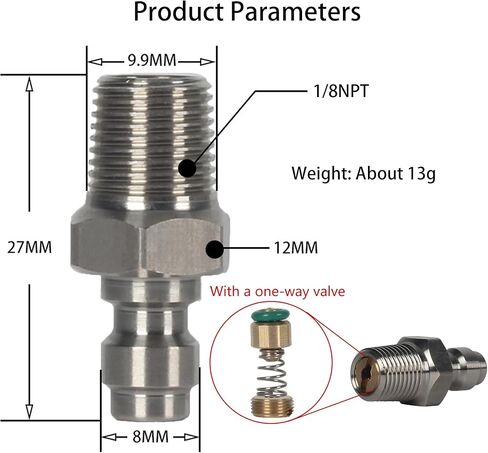 1/8 NPT Female Connector and 8mm Male Plug Fill Nipple With One-way Valve Quick-Disconnect Set, Stainless Steel Remote Line Male & Female Set for PCP Foster Paintball Airsoft Air Gun Tool in Kuwait