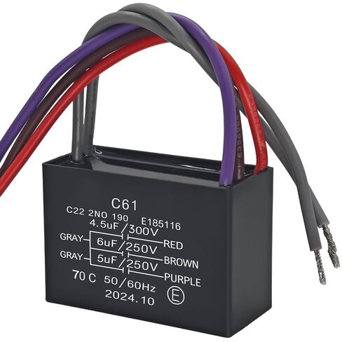 C61 5 Wire Ceiling Fan Capacitor 250VAC 4.5uF+5uF+6uF - Replacement for Ceiling Fan Motors and Speed Regulation in Saudi Arabia