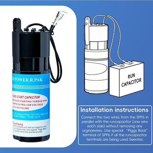 SPP6 Hard start kit for air conditioner, Hard start capacitor with 500% starting torque for air conditioner 1/2 Thru 4HP(4,000 to 120,000) Universal for ac compressor, HVAC unit, Refrigerator,Freezer in Kuwait