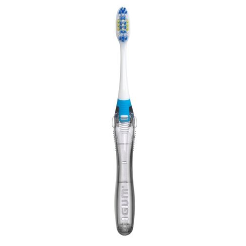 فرشاة أسنان GUM قابلة للطي للسفر - رأس مضغوط + منظف اللسان - فرشاة أسنان ذات شعيرات ناعمة للسفر للبالغين 1ct (عبوة من 6 قطع) in Saudi Arabia