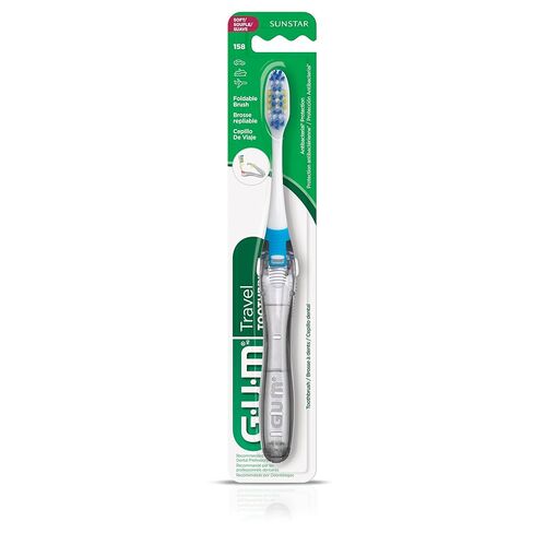 فرشاة أسنان GUM قابلة للطي للسفر - رأس مضغوط + منظف اللسان - فرشاة أسنان ذات شعيرات ناعمة للسفر للبالغين 1ct (عبوة من 6 قطع) in Saudi Arabia