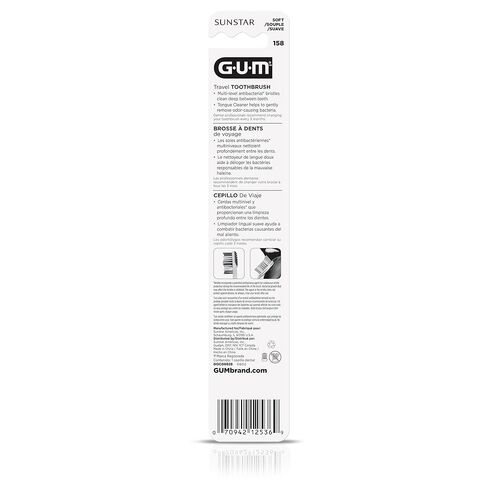 فرشاة أسنان GUM قابلة للطي للسفر - رأس مضغوط + منظف اللسان - فرشاة أسنان ذات شعيرات ناعمة للسفر للبالغين 1ct (عبوة من 6 قطع) in Saudi Arabia