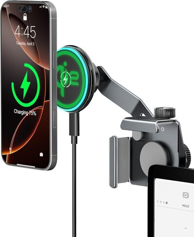 CloudValley Qi2 15W Wireless Charger Phone Mount for Tesla Model Y/3, 【Extendable Metal Holder】Compatible with iPhone MagSafe, Strong Magnetic Adjustable Car Holder for Tesla Model 3/Y/S/X/Cybertruck in Saudi Arabia