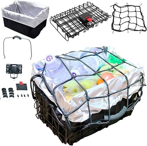 Folding Front Bike Basket, Quick Release Metal Bicycle Cargo Basket with Handle, Waterproof Cover & Cargo Net for Commuting, Shopping & Pet Transport, Easy Installatio in Kuwait