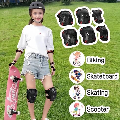 Adjustable Knee & Elbow Pads Set with Wrist Guards - Protective Gear for Skateboarding, Cycling & Roller Skating - S, Red in Saudi Arabia