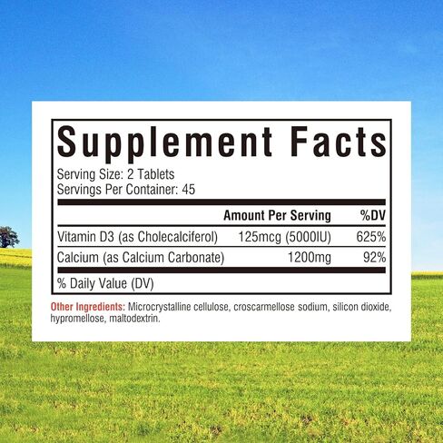 كالسيوم إنيت فيتاليتي 1200 مجم مع فيتامين د3، 5000 وحدة دولية فيتامين د3، مكمل كالسيوم قابل للامتصاص، غير معدل وراثيًا، خالٍ من الغلوتين، للعظام والمناعة، 90 قرصًا in Kuwait
