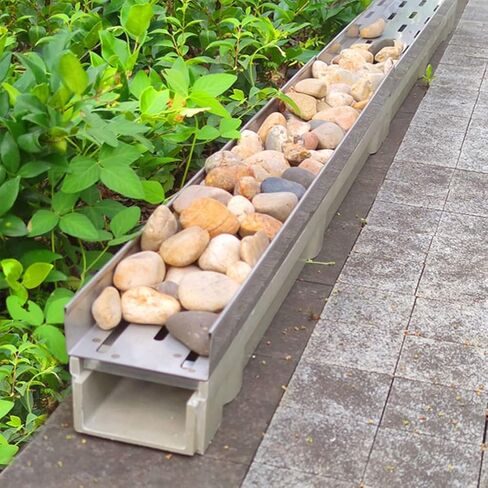 Drainage Grille Trench Drainage System, Pebble Water Guard Basement Drain with Long/Round Drainage Holes for Patio Pool Walkway in Kuwait