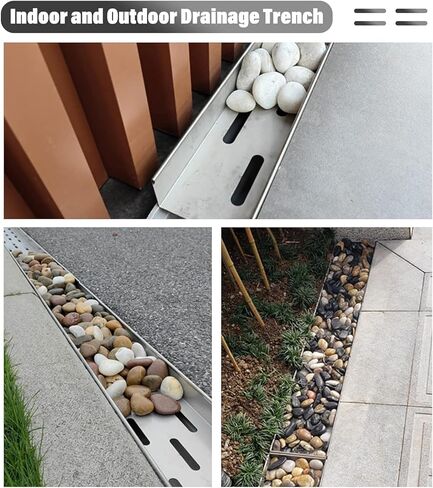 Drainage Grille Trench Drainage System, Pebble Water Guard Basement Drain with Long/Round Drainage Holes for Patio Pool Walkway in Kuwait