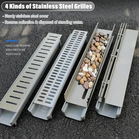 Drainage Grille Trench Drainage System, Pebble Water Guard Basement Drain with Long/Round Drainage Holes for Patio Pool Walkway in Kuwait