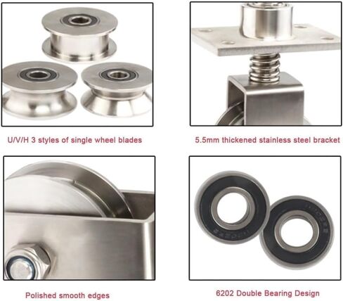 U-Type pulley 68mm Heavy Duty V Groove Caster Spring Loaded Gate Stainless Steel Rolling Wheels Load Capacity 550 Lbs(V shaped) in Saudi Arabia