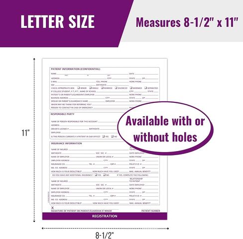 نماذج تسجيل المرضى الطبيين وطب الأسنان، حجم الحروف 8-1/2 بوصة × 11 بوصة، نماذج الإدخال، أشياء الطبيب، أرجواني داكن، حزمة من 100 ورقة، مثالية لمكاتب طب الأسنان والأطباء، بدون ثقوب in Kuwait