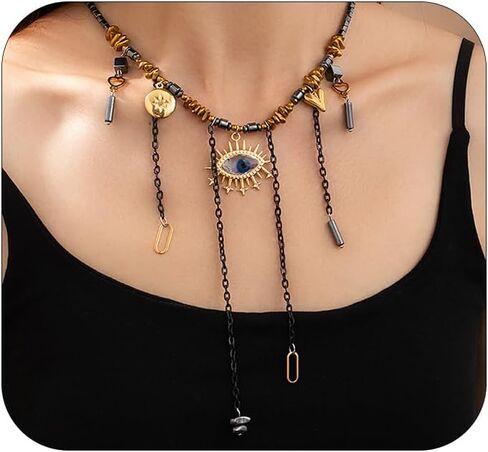 gothic evil eye necklace，choker necklace for women，Gothic necklace with sun and heart，halloween accessories for woman in Saudi Arabia