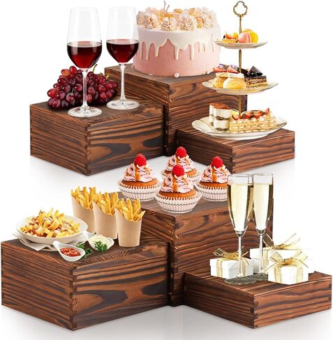6 Pack Wood Cake Cupcake Stand Buffet Risers, Wooden Display Stand Wood Display Riser, Square Food Display Risers for Party Wedding Birthday Home (6" 7" 8" 9" 10" 11") in Saudi Arabia