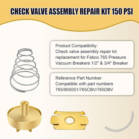 905-051 طقم إصلاح مجموعة صمامات الفحص 150 رطل لكل بوصة مربعة متوافق مع قواطع فراغ الضغط Fengco 765 1/2 بوصة و3/4 بوصة، يستبدل 765CBV 765DBV 300-096 630-108 in Kuwait