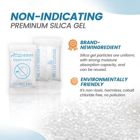 Adsorbco 1Gram (100 Pack) Silica Gel Desiccant Packets – Mini Moisture Absorbing Packets for Storage, Jewelry, Food, and Collectibles in Kuwait